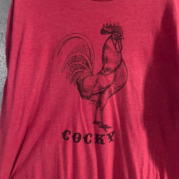 Red Unisex "COCKY" T Shirt With a Rooster on the front & Mason Jar on sleeve - Picture 3 of 9